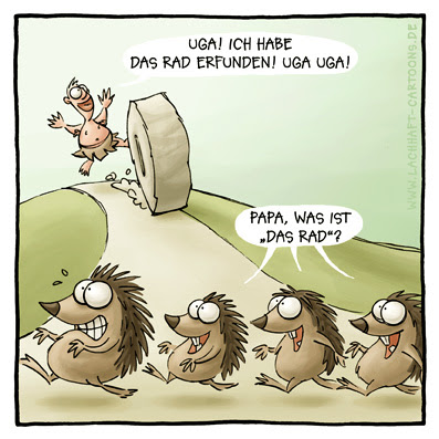 Steinzeit Erfindung des Rades Rad Igel überfahren Cartoon Nummer 200  Cartoons Witze witzig witzige lustige Bildwitze Bilderwitze Comic Zeichnungen lustig Karikatur Karikaturen Illustrationen Michael Mantel lachhaft Spaß schwarzer Humor