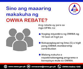 The much awaited rebate will soon be availed by overseas Filipino workers who had been working abroad for over 10 years or more.       Ads  Overseas Workers Welfare Administration (OWWA) Administrator Hans Leo Cacdac explains about the rebate that the OFWs can claim after working overseas for a minimum of ten years. In a radio program which can also be watched over the internet via FB live, he said that the much awaited rebate can now be availed by qualified OFWs.    What is OWWA Rebate Program?    Pursuant to Republic Act 10801 or the OWWA Act, a rebate is provided for the members who never availed any benefits from the agency and who are working overseas for a minimum of ten years.        The basis of the amount for the rebate was subjected to an intensive actuarial study by experts to determine the capability of the OWWA funds to enact the rebate without affecting other programs .     Based on the actuarial study, the amount of P1Billion is appropriated to fund the rebate where over 556,000 beneficiaries are expected to claim based on the December 2017 cut-off.    For the next batch of rebate beneficiaries, OWWA had appropriated P2 Billion.    Who are eligible to claim the rebate?     - OFWs who had been a member of OWWA for ten years or more.    -Those who already paid  five OWWA membership contribution.    -OFW who never availed any OWWA programs and benefits.      How much rebates can a qualified member avail?     Qualified members can get P941.25 up to P13,177.50 depending on the amount of the contribution and based on the table of computation above.     Administrator Hans Leo Cacdac clarified that the rebate is not a refund nor a cashback.        {INSERT 2-3 PARAGRAPHS OR 3 IMAGES HERE FOR HOUSE OR PHOTO BLOG}  Ads    Sponsored Links      In section 54 of the OWWA Act , it is stated  as a recognition of the contribution of the  long time members.    Qualified claimants may visit any OWWA regional office and bring one valid government issued ID. for OFWs abroad, they may send an authorized representative or they may log-in to the soon to be active OWWA Rebate portal.  For deceased members, the family may claim the benefit on their behalf. They only need to bring the deceased members death certificate.    Administrator Cacdac said that though the amount of the rebate is small, it is still a blessing for the member who had been working for their family considering the hardships of working abroad.