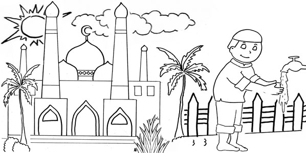 Image result for Sketsa mewarnai gambar masjid