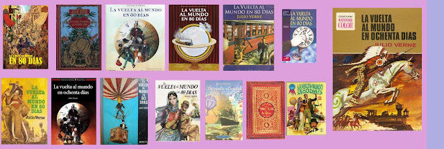 portadas de la novela clásica de aventuras La vuelta al mundo en ochenta días, de Julio Verne