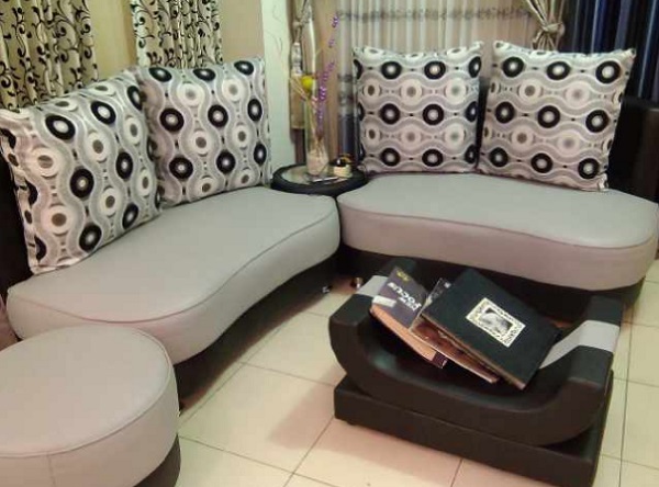 model sofa minimalis bentuk L + 2 muja bundar