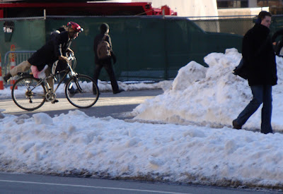 winter cyclist parking bike