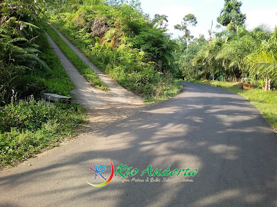 Jalan coran semen menanjak ke atas merupakan jalan menuju 3 Wisata Alam Air terjun Desa Penembang