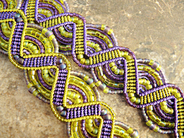 Micro macrame bracelets in lime and amethyst by Knot Just Macrame.