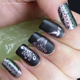 Nail art using Born Pretty 04 Dancing Peacock plate.