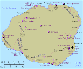 Map of Kuai island, Hawaii