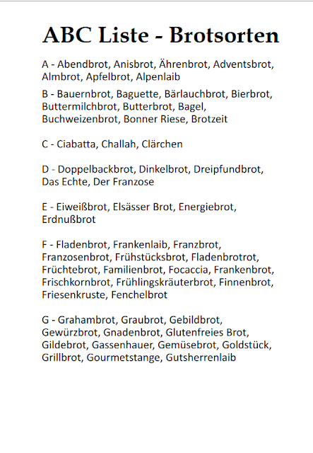 Ausarbeitung in PDF-Datei: Abc Liste - Brotsorten