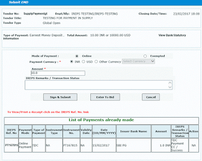 Pay the TDC Amount Through Credit Card for Global Tenders 12