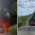 Caminhão caçamba pega foto e paralisa fluxo de automóveis na Serra de Teixeira 