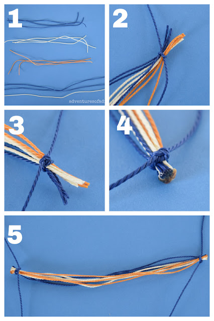 collage depicting how to make a string bracelet