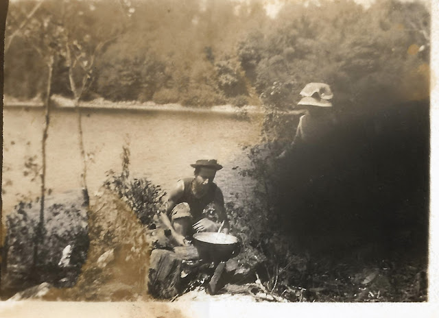 Unknown Man cooking in the woods, Smith Photo Album, abt 1917