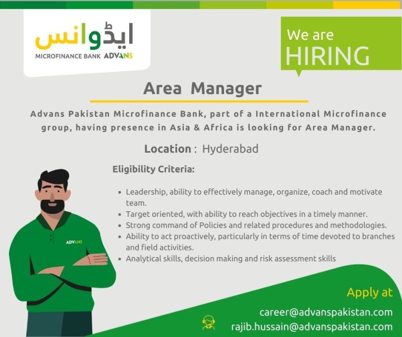 ADVANS Pakistan Microfinance Bank Ltd Jobs  For Area Manager