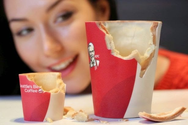 kfc edible coffee cups, edible coffee cups, first edible coffee cups, scoff-ee cup, chocolate coffee cups,