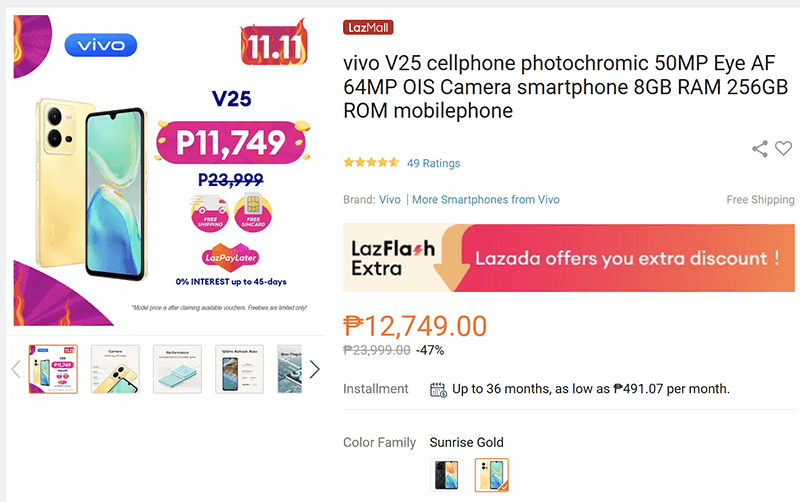 vivo V25 5G Lazada 11.11 sale