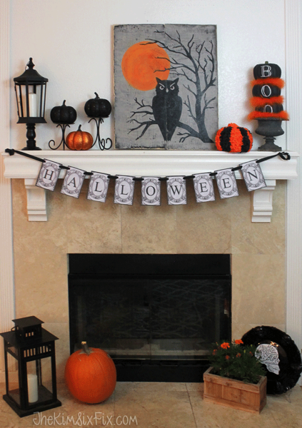 Orange and black halloween mantel 2015