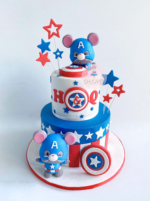 2 tier fondant cake mouse captain america star stars chucakes