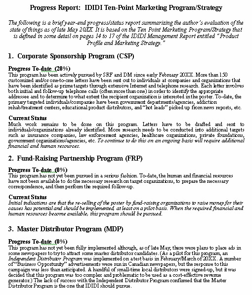 Progress Report Format Sample Format