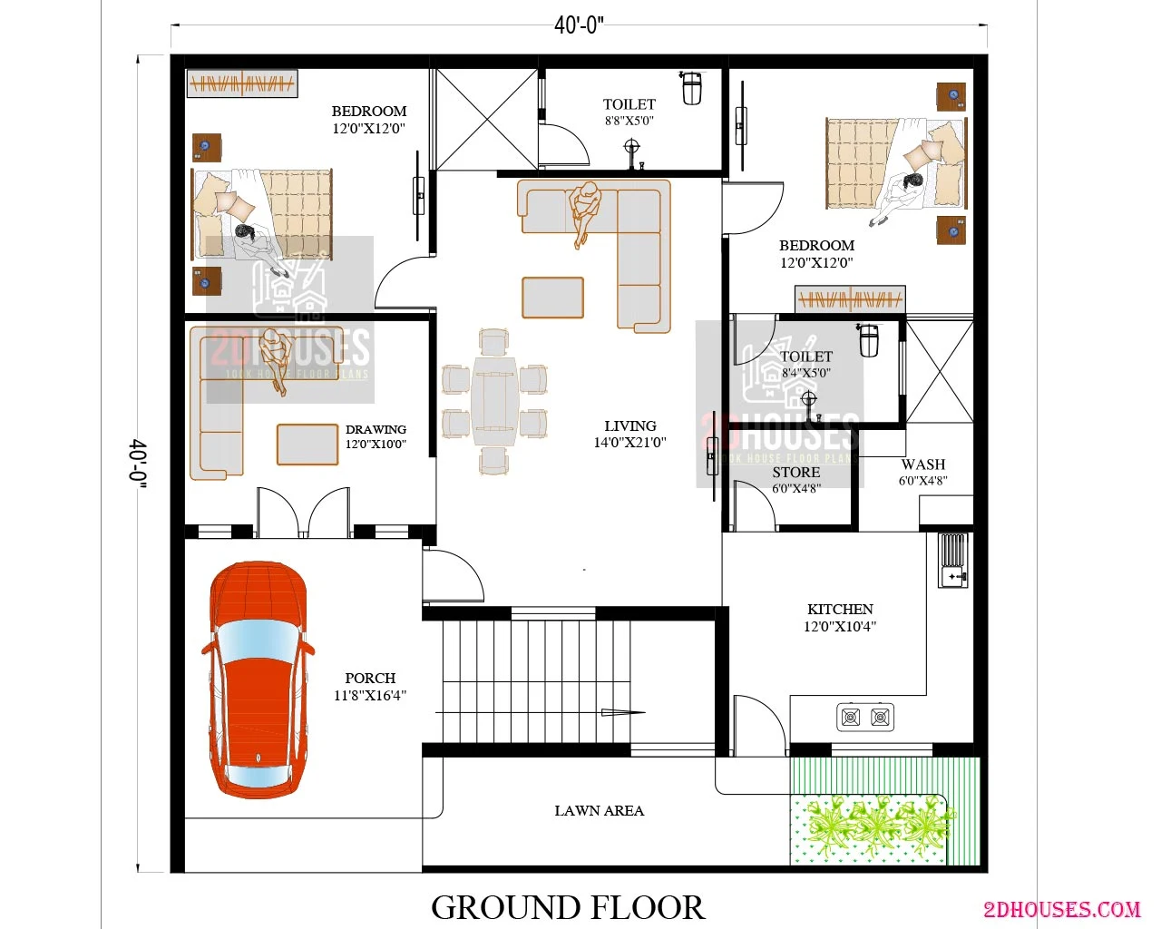 40x40 house plan east facing