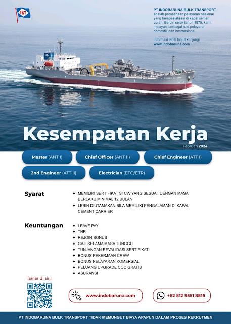Job Vacancy Kapal Indobaruna Bulk Carrier Februari 2024