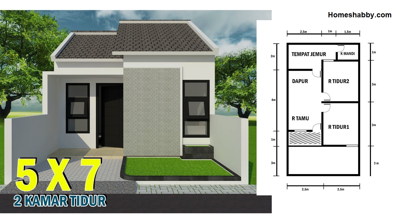 Desain Dan Denah Rumah Minimalis Ukuran 5 X 7 M Tampil Lebih Modern Dengan Budget 60 Juta Saja Homeshabbycom Design Home Plans