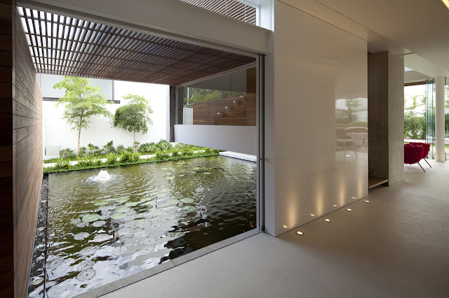 Pond by the hallway in the FF House in Mexico