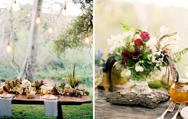 Beauty Elegance in a rustic Setting Add some Feathers to floral displays
