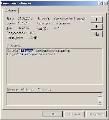 Ошибка Service Control Manager ID: 7023  Служба "SPService"