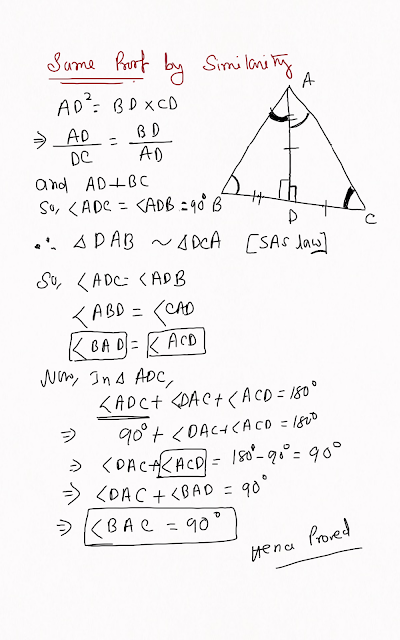 In triangle ABC, AD perpendicular to BC and AD2 =BD x CD.prove that triangle ABC is a right triangle  Ankit Sarawgi