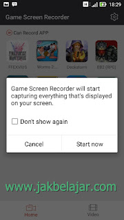 Tampilan peringatan dari Game Screen Recorder