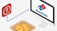 Illustration showing accessibility symbol and desktop screen with Domino's logo.