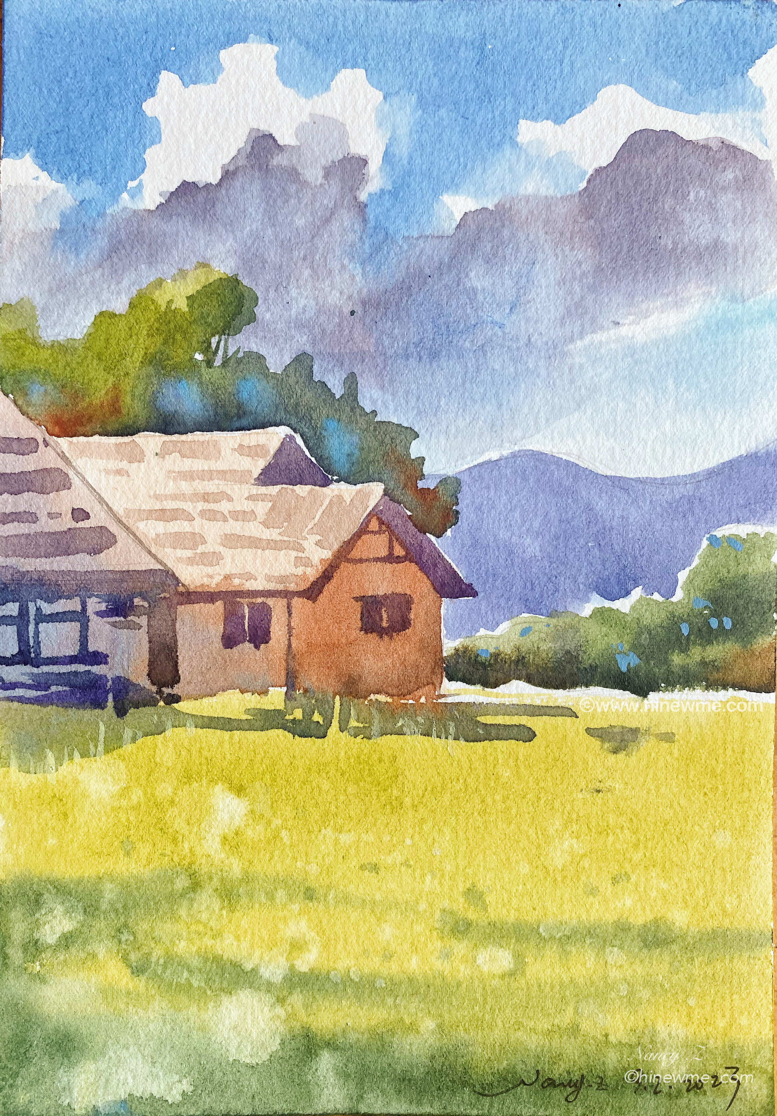 watercolor mountain cabin painting step by step