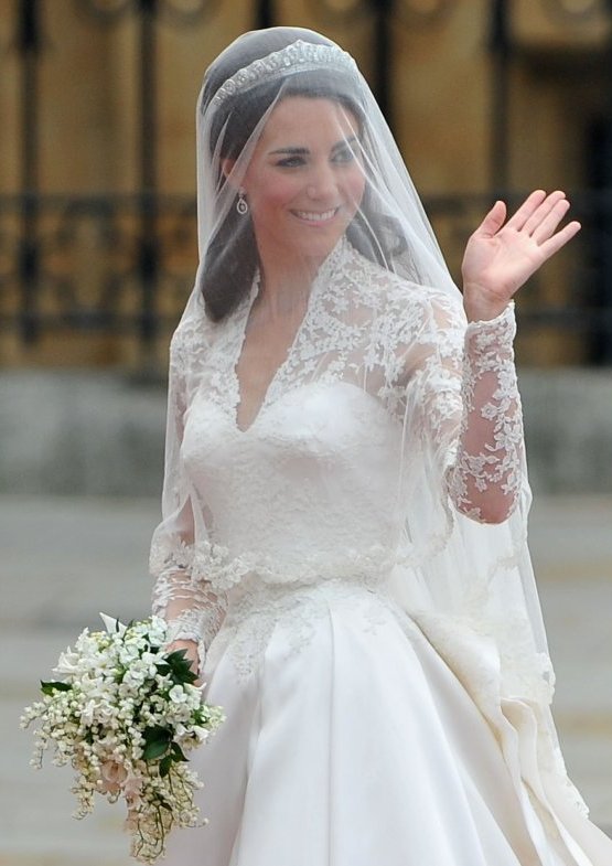 Kate Middleton's wedding dress was an ivory gown with lace applique floral 