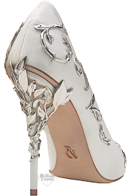 ♦Ralph & Russo white satin Eden pumps with silver leaves #ralphrusso #shoes #brilliantluxury