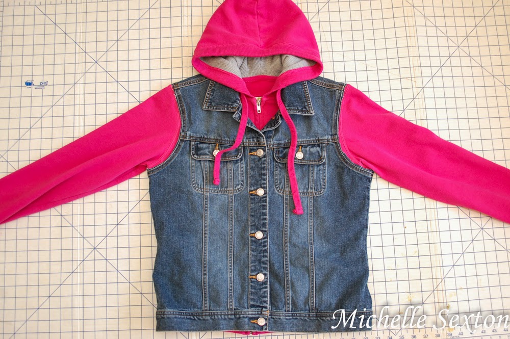 Hooded Denim Jacket DIY @ SoHeresMyLife.com click through and learn how easy it is to make this