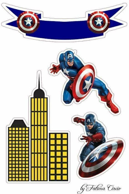 Capitán América: Toppers para Tartas, Tortas, Pasteles, Bizcochos o Cakes para Imprimir Gratis. 