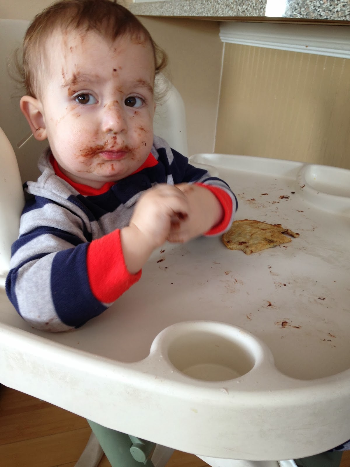 This is Hudson over last weekend eating a chocolate chip pancake.