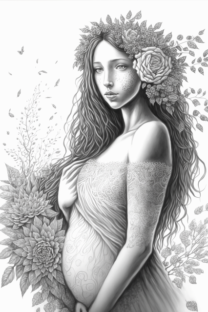 Beautiful dreamy gothic woman coloring page for free download