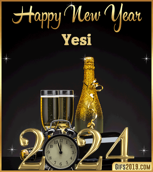 Champagne Bottles Glasses New Year 2024 gif for Yesi