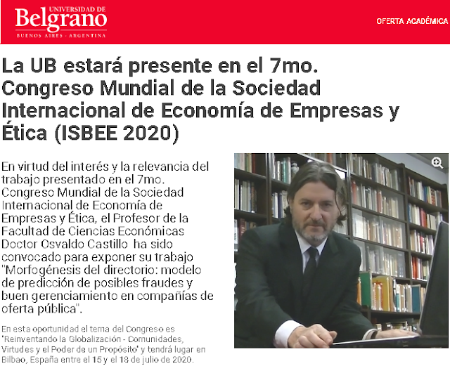  La UB estará presente en el 7mo. Congreso Mundial de la Sociedad Internacional de Economía de Empresas y Ética (ISBEE 2020)