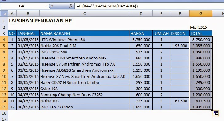 Cara Membuat Laporan Penjualan HP dengan Diskon di Ms. Excel