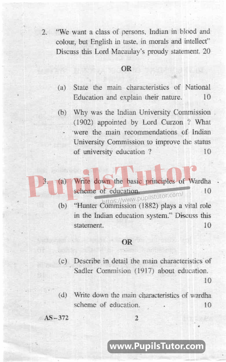 Development Of Educational System In India Question Paper In English