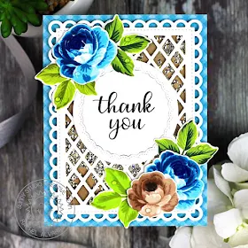 Sunny Studio Stamps: Everything's Rosy Fancy Frames Frilly Frames Thank You Card by Rachel Alvarado