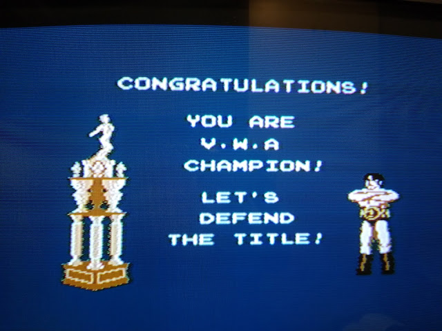 Foto de la consecución del título de la W.M.A de juego de NES Pro Wrestling.