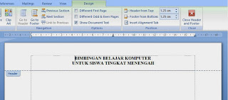 tampilan header di lembar kerja