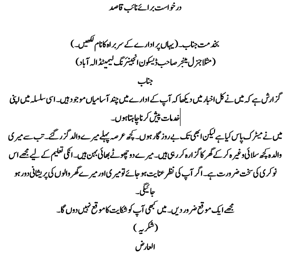 How to Write Application For Naib Qasid Job In Urdu