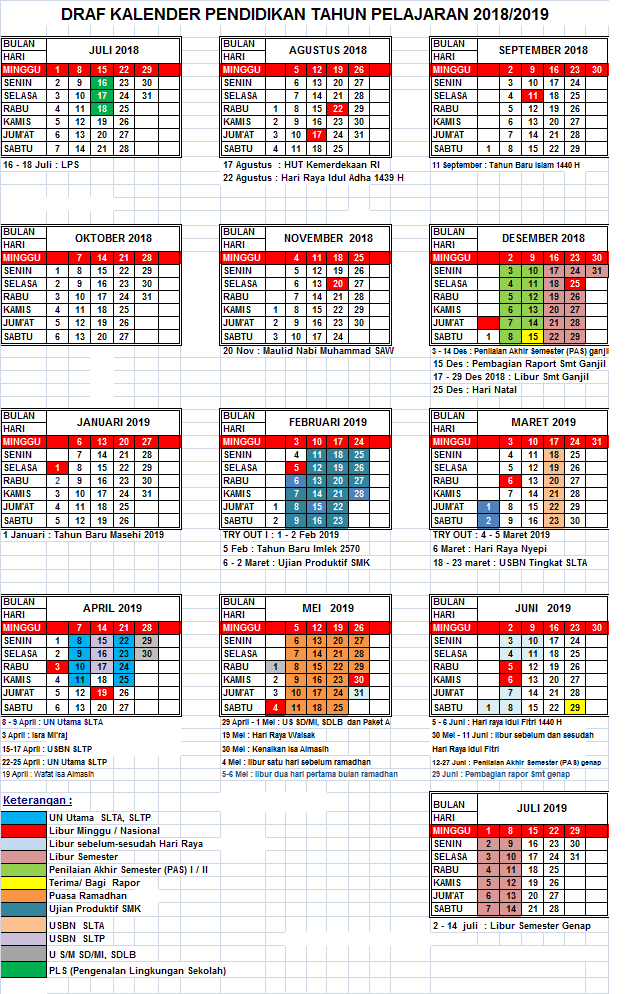 DOWNLOAD KALENDER PENDIDIKAN TAHUN PELAJARAN 2018/2019 DAN 