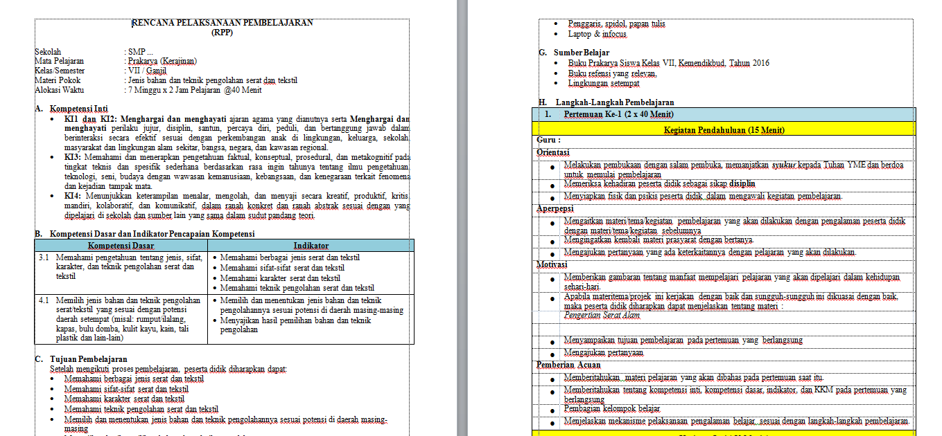  RPP  K13 SMP PRAKARYA  Semester  1  Kurikulum 2013 SMP Kelas  7 