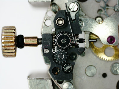 Train side of the winding mechanism photographed under microscope