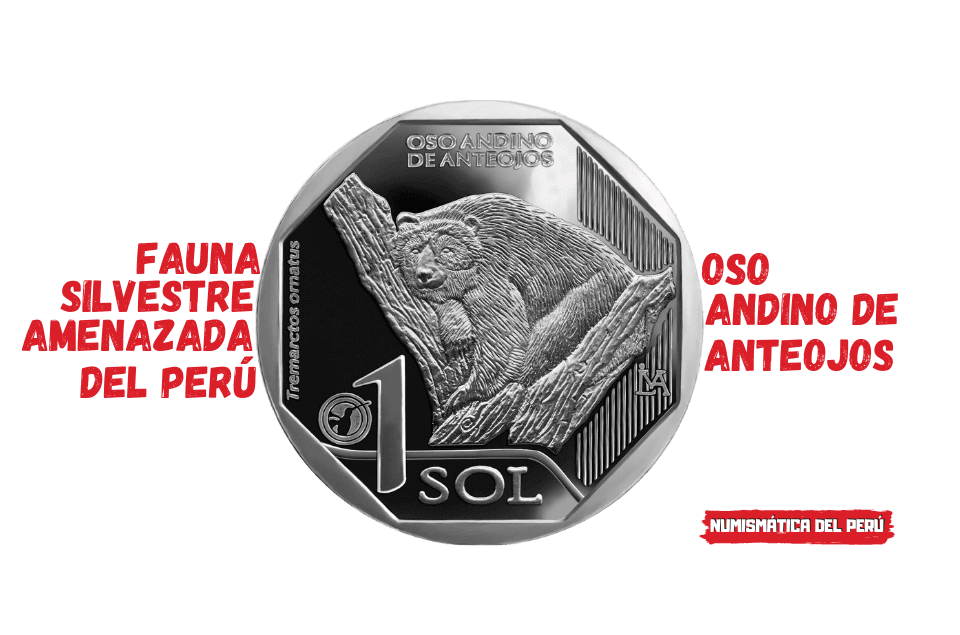 moneda oso andino de anteojos peru, serie fauna silvestre amenazada del peru