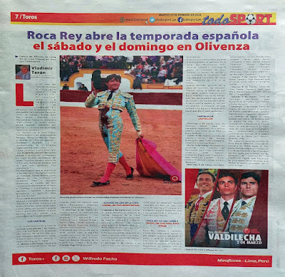 pagina toros periodico Todo Sport diario roca rey olivenza castellon alfonso de lima copa chenel